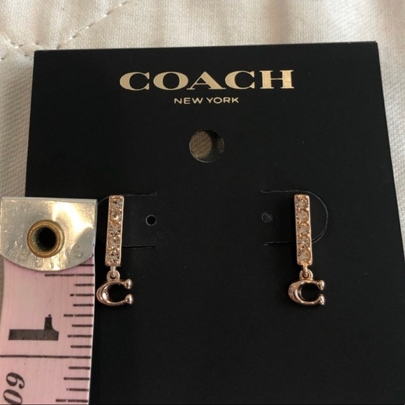 COACH Signature Rose Gold Pave Bar Stud Earrings NWT - Picture 7 of 7